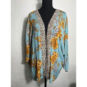 Andersen & Lauth Anthropologie Floral Leopard Kimono Cardigan One Size Boho